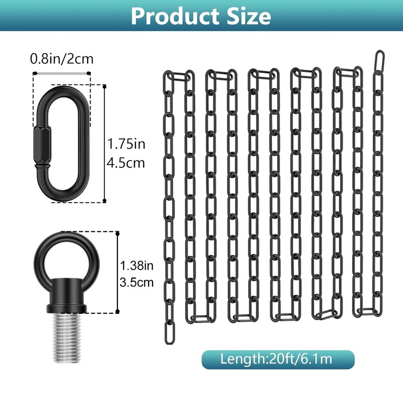 garini 20 Feet Industrial Black Light Fixture Chain, Adjustable Extension