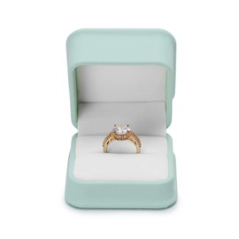 Woodten Proposal Surprised Ring Box for Engagement Mint Green PU Leather Velvet Interior Ring Box