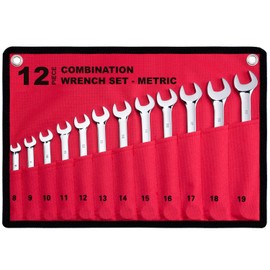 Juego de llaves combinadas métricas de 12 piezas en bolsa enrollable, tamaños antideslizantes de 8 mm a 19 mm, acero al cromo vanadio con acabado de espejo, ideal para hogares generales, talleres de garaje, reparaciones de automóviles y mucho más