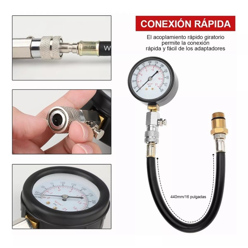 BSOON Medidor Compresión Cilindro Motor Gasolina Manómetro Presión