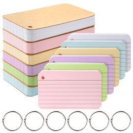 zmybcpack 6 Pack Lined Index Cards 3 x 5 Inches, 600 Pcs Colored Ruled Index Flashcards Lined Flash Cards with Rings for Study, Office and Home