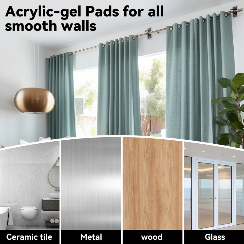 8PCS No Drill Curtain Rod Bracket, Self Adhesive Curtain Rod