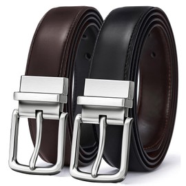 Cinturón Hombre,BULLIANT Cinturón Cuero Reversible 31Mm Cintura Invertire A Due Colori Tamaño Ajuste(Azul/Café Marrón,130cm/44"-46"Cintura ajuste)