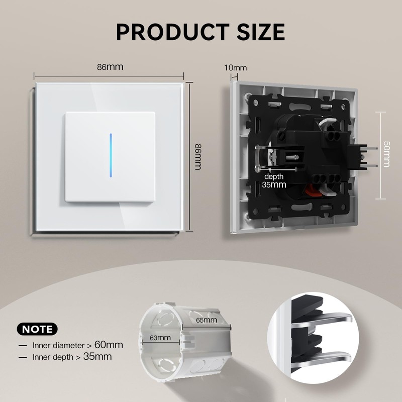 BSEED Light Switch Reset Switch, Flush-Mounted Switch with Claws, E-series,