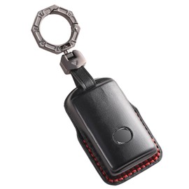 ontto Leather Car Key fob Cover Fit for Mazda 3 Alexa Mazda 3 CX-30 CX-5 CX-9 Mazda 3 Sedan 2019 2020 2021 up Smart Key case Shell key holder keyring keychain protector accessories 3 buttons Black