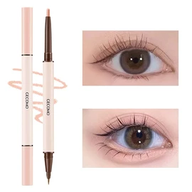 GECOMO 【Popular】Double Core Eyeliner Tear Bag Liner Waterproof Pencil Eyeliner 【Pencil & Liquid 2in1】Mabeni Popular Cosmetics High Adhesion Double Line Expert Shadow Grayish Beige Emphasizing Double