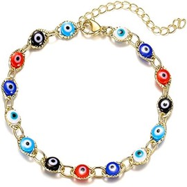 COLORFUL BLING Lucky Turkish Blue Evil Eye Bead Bracelet Adjustable Link Chain Bracelet for Women Men Best Friend Protection Prayer Good Luck Jewelry Christmas New Year Gift-D silver blue