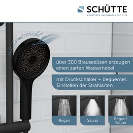 SCHÜTTE Samoa Rain Hand Shower, Velvet Jet Technology, Shower Head with Over 300 Nozzles, 3 Adjustable Jet Types, Anti-limescale Shower Head for Shower, Black