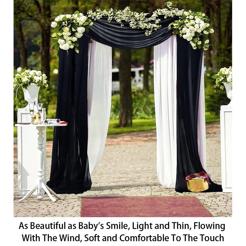 ShinyBeauty Wedding Arch Draping Fabric - Black & White 2