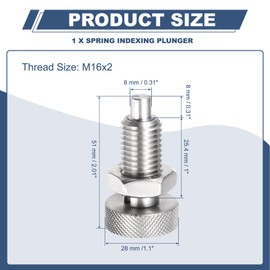 PATIKIL Spring Plunger with Knurled Handle, M16x2 Spring Return Knob Plunger 304 Stainless Steel Retractable Coarse Thread Index Plunger for Industrial Equipment