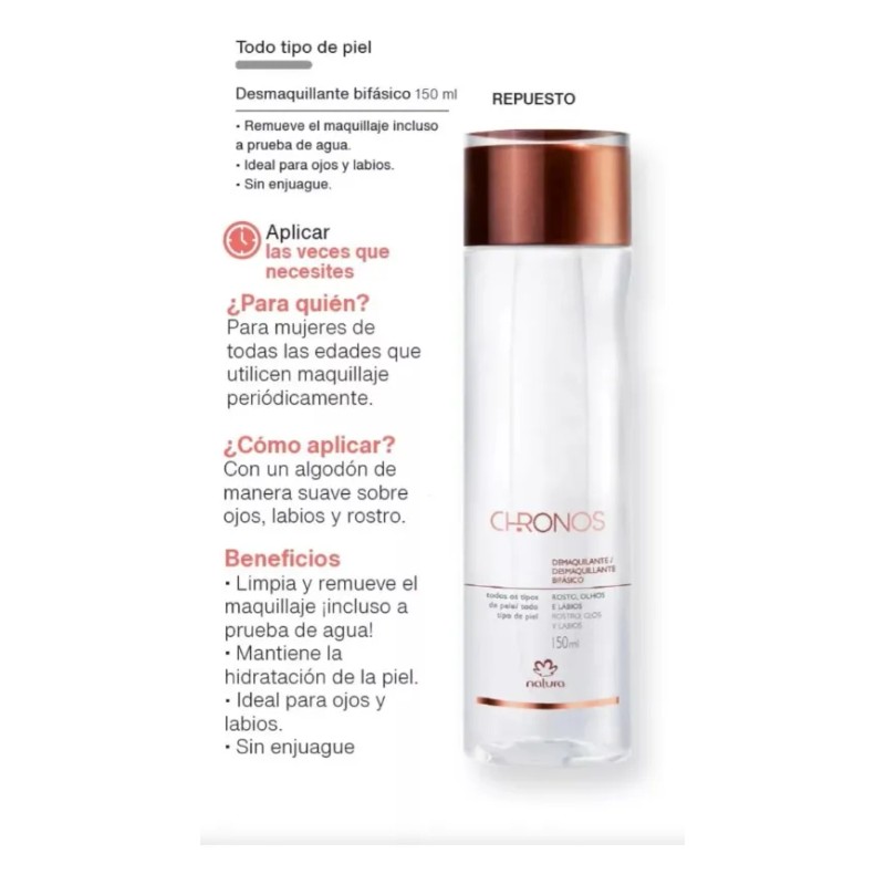 Natura Desmaquillante Bifásico Chronos 150ml Remoción Intensiva