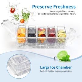 Ice Chilled Condiment Organizer with Detachable Ice Box & Hanging Side Bins – Ice Chilled Taco Bar Serving for Parties, Fruits, Salad – Includes Tongs, Spoons, Forks (BPA-Free)