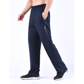 Zoulee New Men's Front Zipper Fly Open-Bottom Sweatpants Jogger Pants Navy Blue 2XL