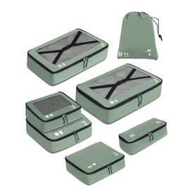 ECOHUB 7-Piece Suitcase Organiser Set, Packing Cubes with Zip, Recycled PET Packing Cube Set, Packing Bags for Suitcases, Organiser Case for Holidays and Travel, Travel Organiser Set (Green)