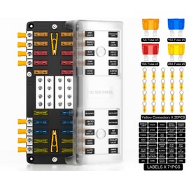 PSEQT 16 Way Fuse Block with Positive and Negative Bus Bar 12V 24V Blade Fuse Holder ATC/ATO Standard Fuse Box w/Waterproof Cover for Trailer Truck Automotive Cars RV Snowmobile Pickup Camper Van