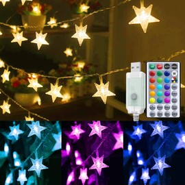 Solhice 20ft Color Changing Star String Lights 40 LEDs, Hanging Twinkle Lights USB Powered for Bedroom Classroom, Bunk Bed Lights for Kids Room Indoor Outdoor with Remote