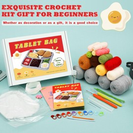 Iuuidu Crochet Kit for Beginners, Learn to Crochet Tablet Bag with Step-by-Step Video Tutorials for Adults Craft Knitting Gifts Include Crochet Yarn, Crochet Hook and Crochet Supplies