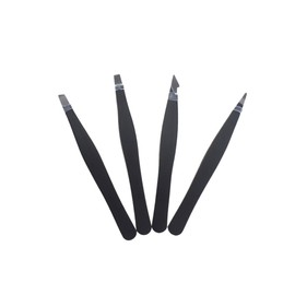 VICASKY 4pcs Eyebrow Tweezers Stainless Tools with Flat and Angled Tips for Ingrown Hair Splinters Portable Storage Bag Included Black