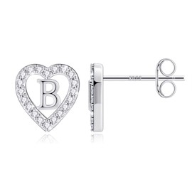 Heart Earrings for Girls, Initial Earrings for Girls Earrings Silver Earrings for Teen Girls Cute Earrings CZ Stud Earrings Hypoallergenic Letter B Earrings for Girls Gifts