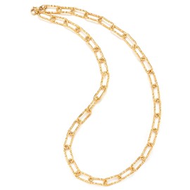 COOLSTEELANDBEYOND Gold Women's Textured Paper Clip Chain Necklaces, Extended Link Chain, Statement Necklaces, Stainless Steel, Stainless Steel, No Gemstone