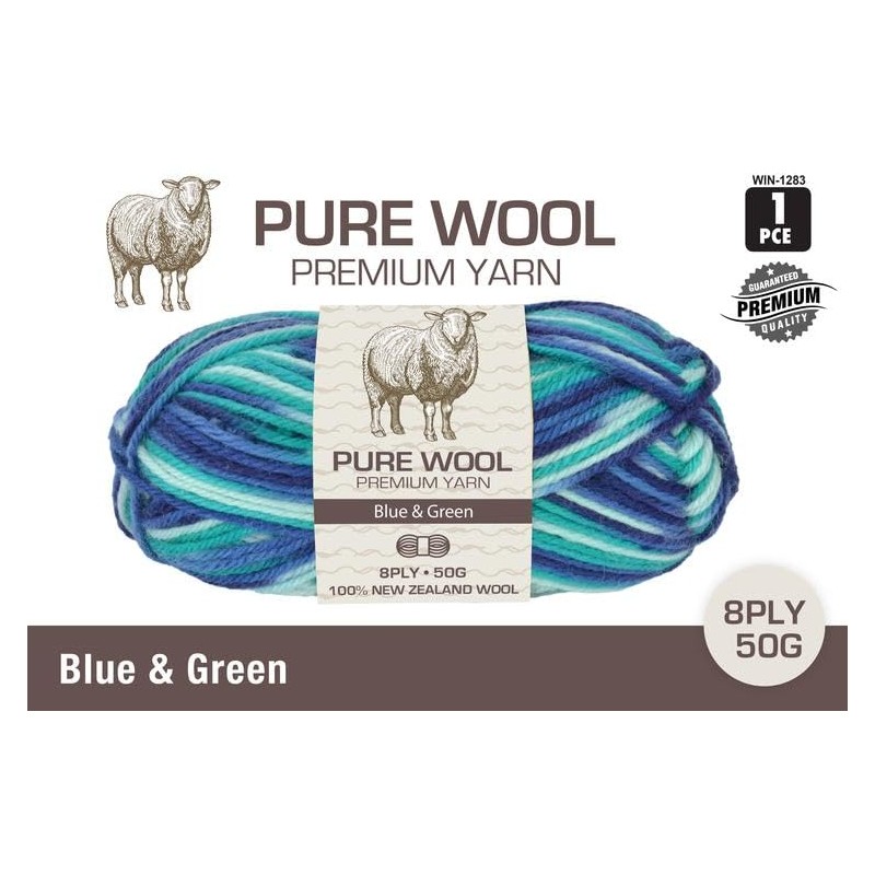 Yatsal Premium 3-Ply Pure Wool Yarn 50 g, Blue/Green