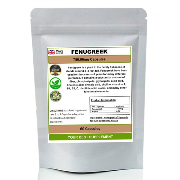 Fenugreek Capsules 750mg 100% Natural (No additive No Fillers) High