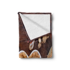 Ambesonne Peanut Butter Throw Blanket, Crunchy Peanut Butter in White Heart Shape Dish on Vintage Table, Flannel Fleece Accent Piece Soft Couch Cover for Adults, 60" x 80", Brown Pale Brown Grey