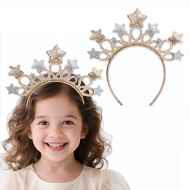 Yheahin Glitter Star Headband Birthday Party Hair Band with Sequins Stars Christmas Festival Hair Accessory for Girls Women (Gold and silver star-B)