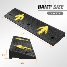 DNA MOTORING 2pcs 3" Rise Rubber Arrow Curb Ramp Heavy Duty Loading Driveway Ramp Threshold Ramp 37.4 in L x 9.8 in W x 3.1 in H for Loading Dock, Warehouse, Wheelchair, Motorcycles, Cars, TOOLS-00649