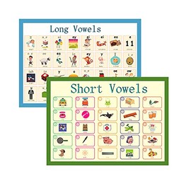 2Pcs/Set Classroom Phonics Bulletin Board Sets for Kindergarten | Kids Learning Posters & Wall Charts | Long and Short Vowel Charts for Classroom Decorations,16"x 23.6"