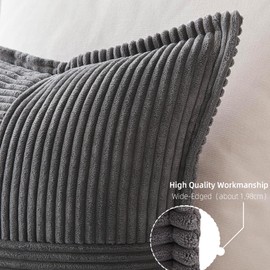 Topfinel Decorative, Fluffy Corduroy Cushion Covers for the Sofa, Bedroom, Living Room, Balcony, Children, Set of 2, 60 x 60 cm, Dark Grey