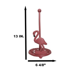 Ebros Gift Tropical Birds of Paradise Graceful Standing Pink Flamingo Cast Iron Kitchen Dining Paper Towel Holder Dispenser 13" High Home Bar Countertop Party Hosting Accent