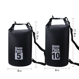 Bear Outdoor Dry Sack/Waterproof Bag for Boating, Kayaking, Hiking, Snowboarding, Camping, Rafting, Fishing and Backpacking (Black, 10L)