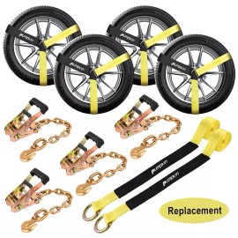 Trekassy 6 Pack Car Tie Down Straps Heavy Duty 10,000 lbs for Trailers Wheel Tow Ratchet