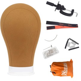 XTREND 21"-24'' Poly Canvas Block Head for Making Head Weft/Wig/Hair Extension Making Display Styling Mannequin Head with Stand Set Manikin Canvas Head Hair Accessories