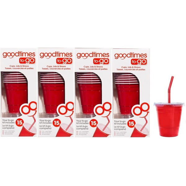 Goodtimes 9oz Cups To-Go Kits With Lids And Straws (60, Red)