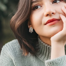 Sonateomber White Enamel Chunky Open C Triple Hoop Statement Gold Stud Earrings for Women - Fashion Trendy Cute Large Big Split Summer Jewelry Gift