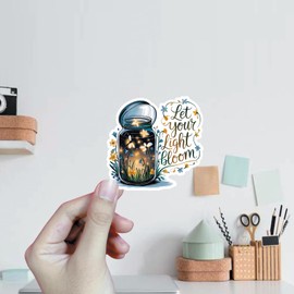 (3Pcs) Let Your Light Bloom Stickers Motivational Quotes Stickers Decal Waterproof Vinyl Stickers Adult for Laptop Kindle Car Tumbler Water Bottle Mug Phone Notebook Size 3”x3”