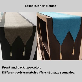 Iycnkok Reversible Table Runner Grey/Blue Water Resistant Wipe Clean Washable Wipeable Decoration Faux Linen for Kitchen Dining Coffee Table Outdoor Party, 12x71 inch (30x180 cm)