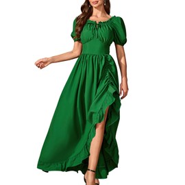 Abaowedding Renaissance Dress Women Medieval Dress Victorian Maxi Dress Green X-Large