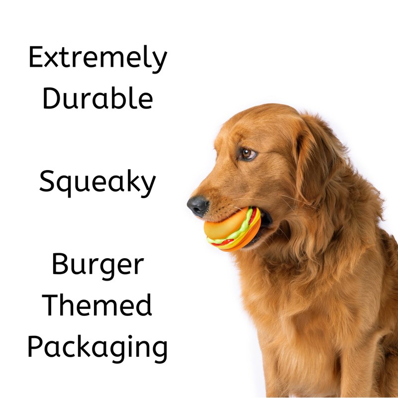 HamBarker Dog Toy - Hamburger Themed Design, Extremely Durable, Squeaky,