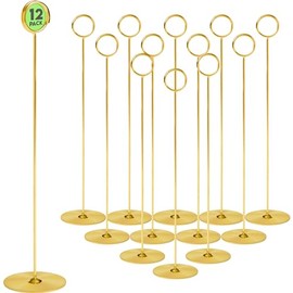 Soporte para tarjetas Gray Bunny Place de 12 pulgadas de alto, paquete de 12, dorado, soporte para cartulinas de mesa, soporte para números de arpa y clip para recetas, soporte para tarjetas, para