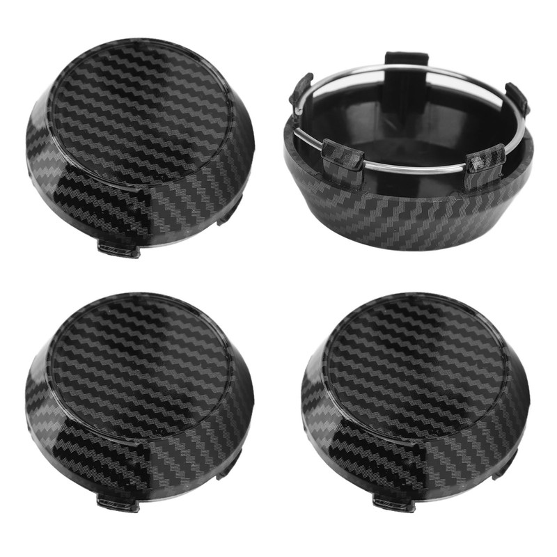 4 Pcs 60mm Wheel Center Caps Carbon Fiber Style Tyre