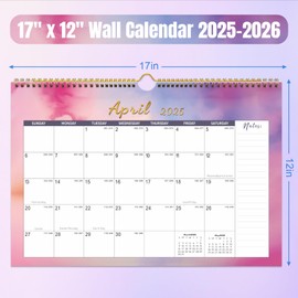 Calendar 2025-18 Month 2025 Wall Calendar from March 2025 to 2026 August, Hanging Spiral Bound Academic Desk Calendars 17" x 12", Monthly Planner Perfect for Home School Office (Watercolor Pink)
