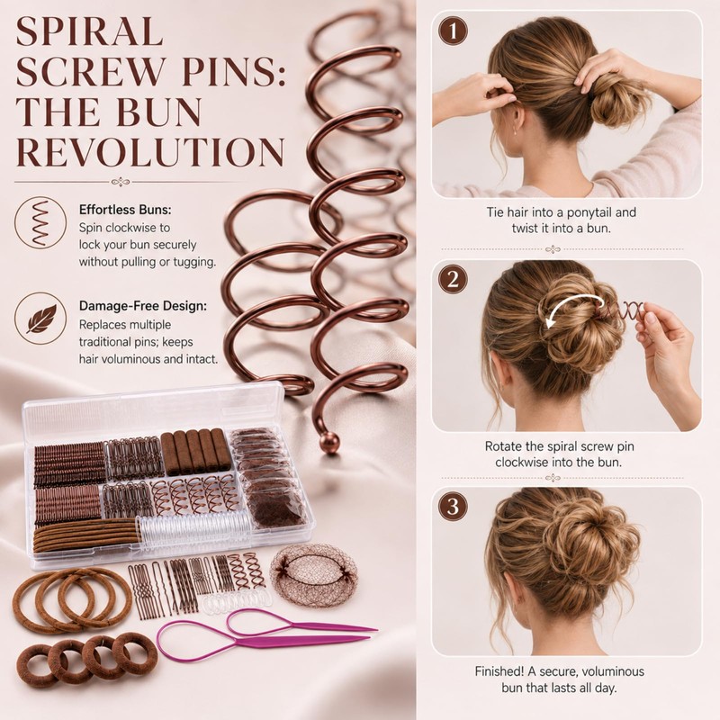 327pcs Hair Pins and Bobby Pins Set, Brown Hair Pins