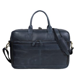 Vintage Handmade Leather Travel Messenger Office Crossbody Bag Laptop Briefcase Computer College Satchel Bag (16" Blue)