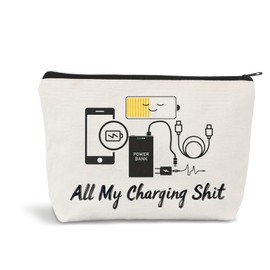 Kabeltasche Organizer, Lustige Make Up Tasche „All My Charging“, Doppelseitige Kosmetiktasche Kabel Organizer Tasche für Reisen, Reißverschlusstasche Schminktasche Damen für Kabel Makeup