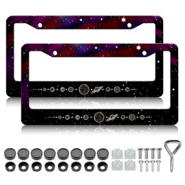 Galaxy License Plate Frame - 2PCS Outer Space Planet Aluminum Metal License Plate Holder, Rust-Proof Waterproof Car Decorative Tag Frames