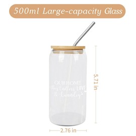 Luckluccy Glasses with Bamboo Lids And Straw Our Home Has Endless Love & LaunGlass Cup Smoothie Cup Cups Great For Water Tea 16 OZ