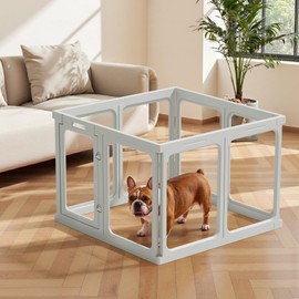 Clear Acrylic Dog Playpen - 30.4 x 30.4 Inch, 24" H 8 Planes Transparent Dog Fence Indoor, Sturdy Pet Pen for Puppy/Small Dog/Rabbit/Pig, Easy Assemble & Cleaning Plastic Whelping Box Enclosure, Grey